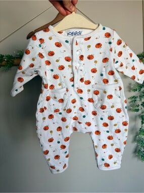Vintage White Pumpkin-Print Baby One-Piece